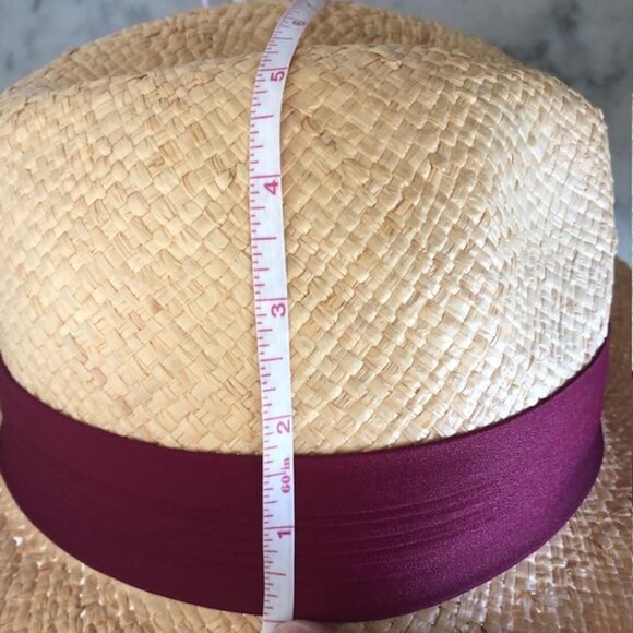 MADCAPS Paris New York Cranberry Band Straw Fedora Hat Vintage main image 8